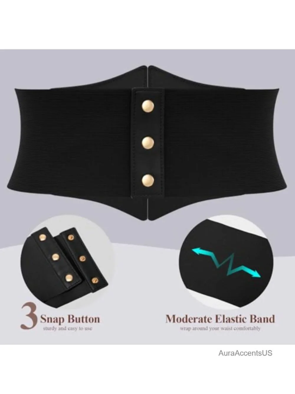 Wide Stretchy Corset Belt with Gold Buckle Faux Leather Waist Cincher